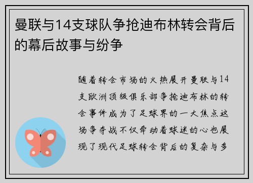 曼联与14支球队争抢迪布林转会背后的幕后故事与纷争