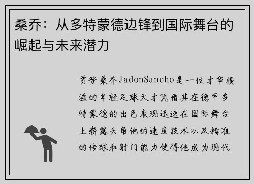 桑乔：从多特蒙德边锋到国际舞台的崛起与未来潜力